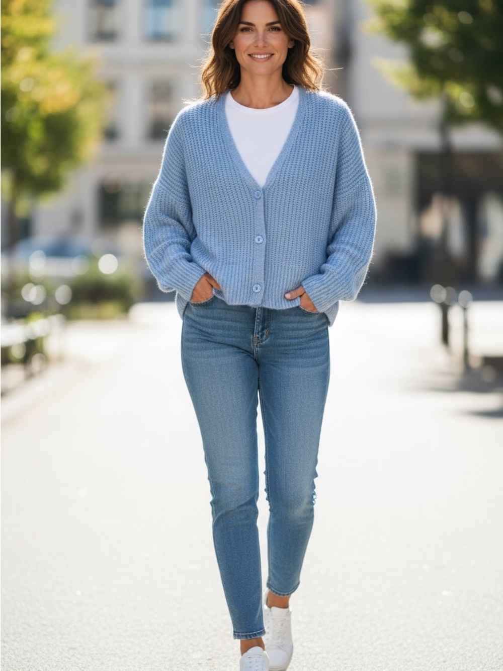NA-KD Oversized Knitted Cardigan NWT Cozy Light Blue Chunky Sweater Size Small